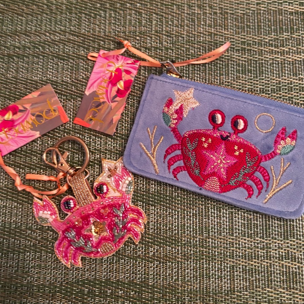 Seafaring Beaded Crab Keyting & Card Holder Set